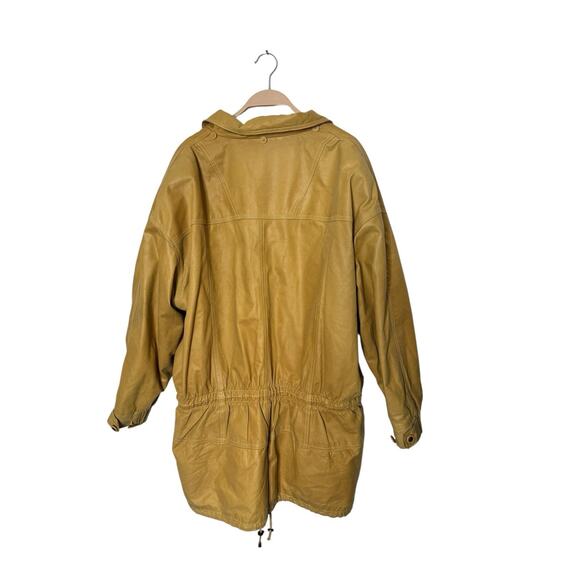 Arizona y2k 90s mustard Tan yellow leather jacket cinch waist plus 1x - Picture 3 of 3